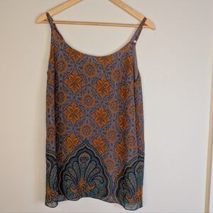 Cabi Arabesque Cami Tank Top Medium Orange Blue Paisley Medallion Layere